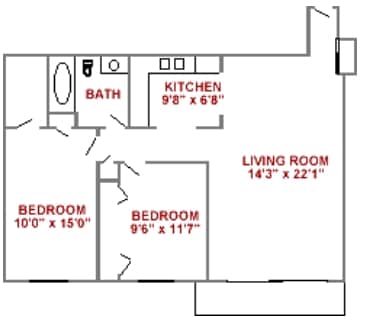 Phase I- Floor Plan C - Phase I, Floorplan C, 2 Bedroom, 1 Bath