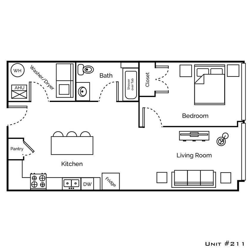 Floor Plan - 1 Bedroom, 1 Bath