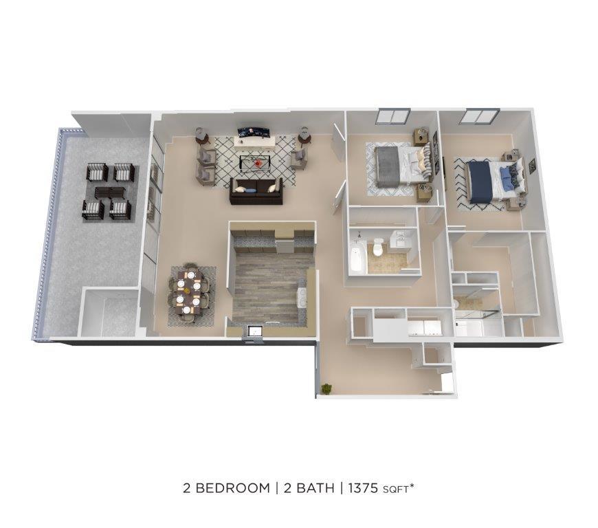 Floor Plan - Two Bedroom 1.5 Bath - 1,375 sqft