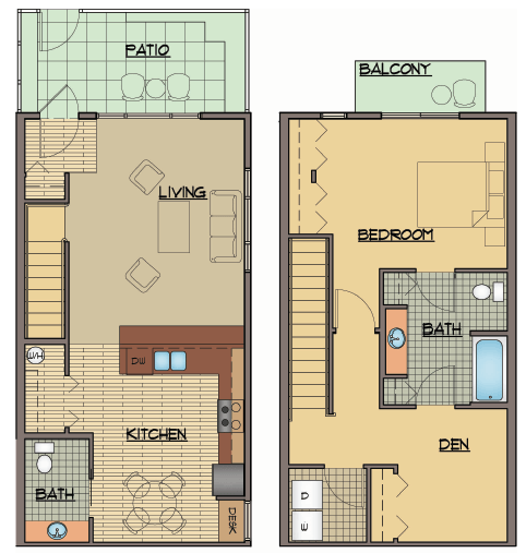 Floor Plan - 1BD, 1BTH TH A Rehab