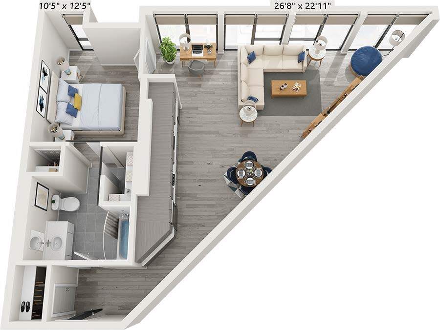 Floor Plan - Corner 1 Bed - Net Rent on 1 Mth Free