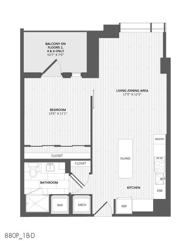 Floor Plan - 1 Bed/1 Bath-1B-D_880 P
