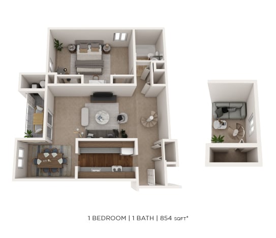 Floor Plan - One Bedroom Loft - 854 sqft