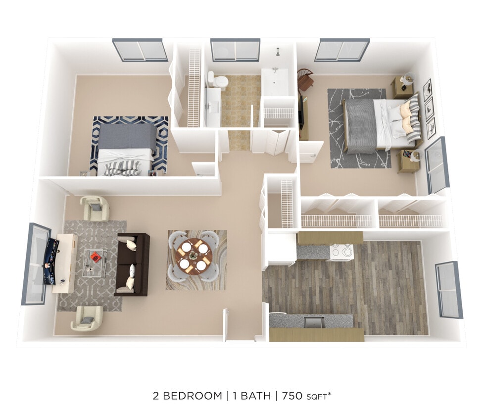 Floor Plan - Two Bedroom- 750 sqft