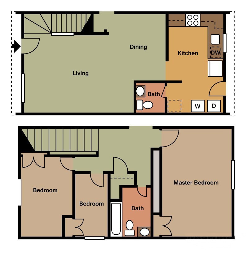 Floor Plan - Three Bd - 1.5 Bth TH