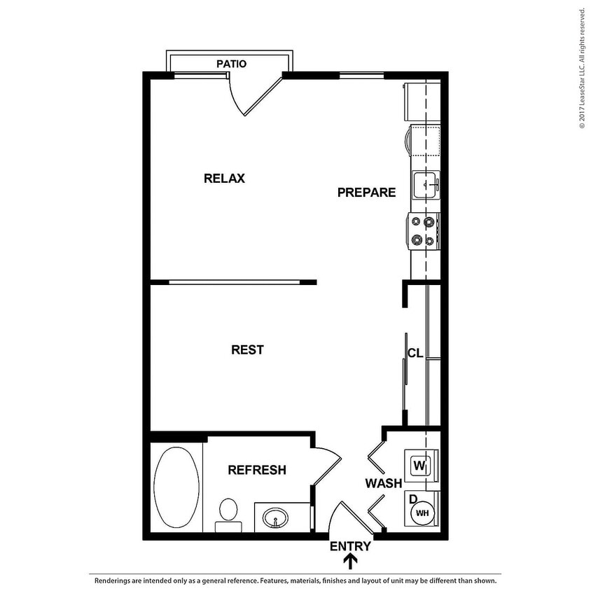 Ambrosio - A1 - 1B1B - 475 SF - 2D Floorplan - S