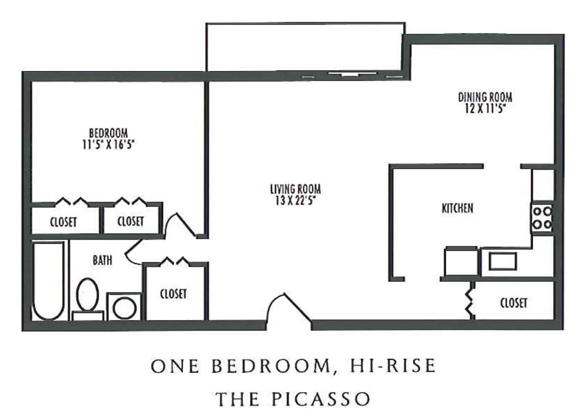 Floor Plan - 1 Bedroom 1 Bathroom Hi-Rise