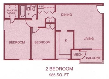 2BR/1BA - 2 Bedroom 1 Bath Type A