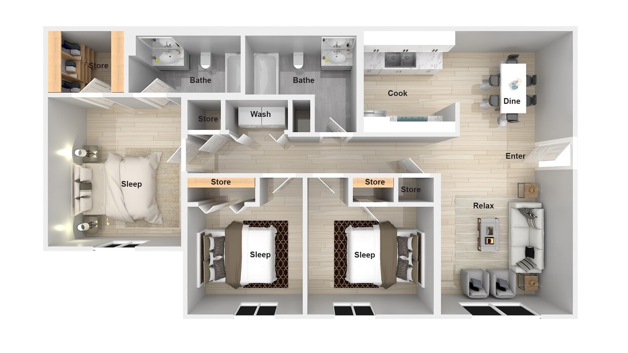 Floor Plan - 3 Bed x 2 Bath