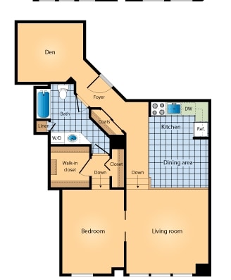 1BR/1BA - 1 bedroom/den