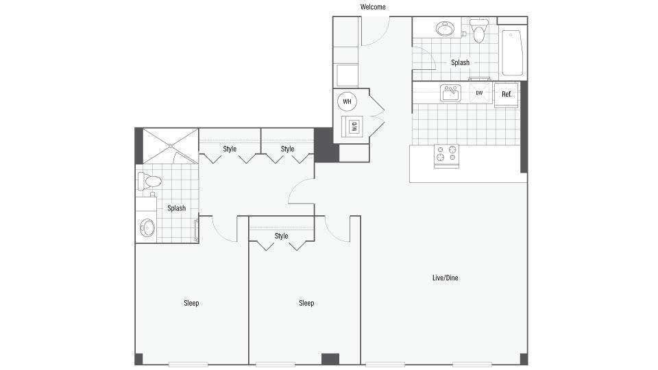 Floor Plan - Two Bedroom Two Bath B