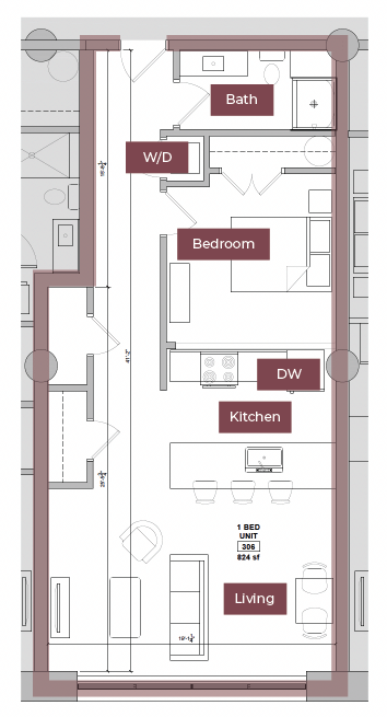 Floor Plan - 1BR Floor Plan D | Lofts South