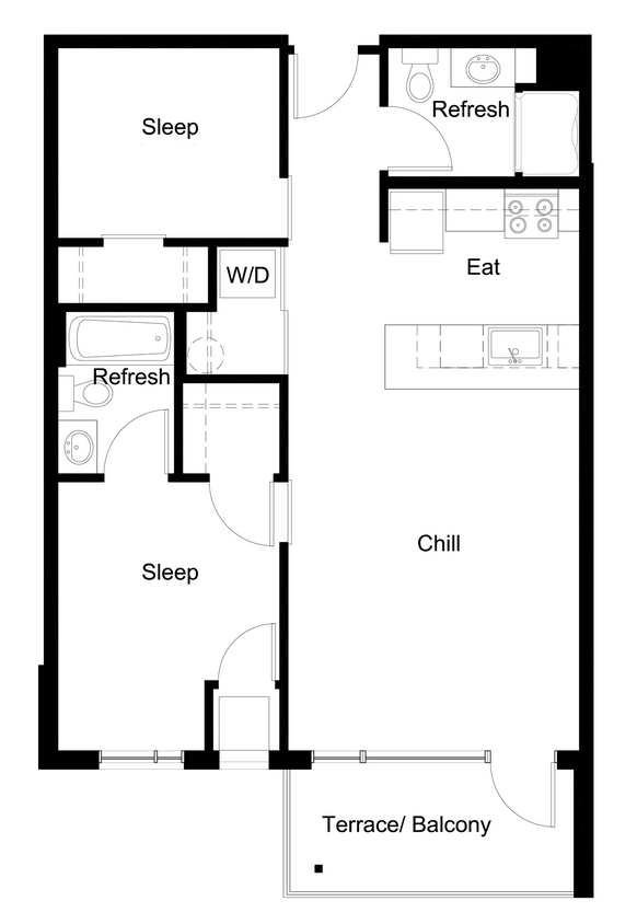 Floor Plan - 2 Bed 2 Bath Ballpark