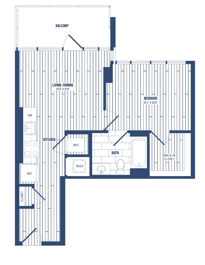 Floor Plan - 1 Bed/1 Bath-H1C-Balcony