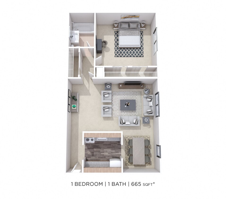 Floor Plan - One Bedroom - 665 sqft Mount Penn