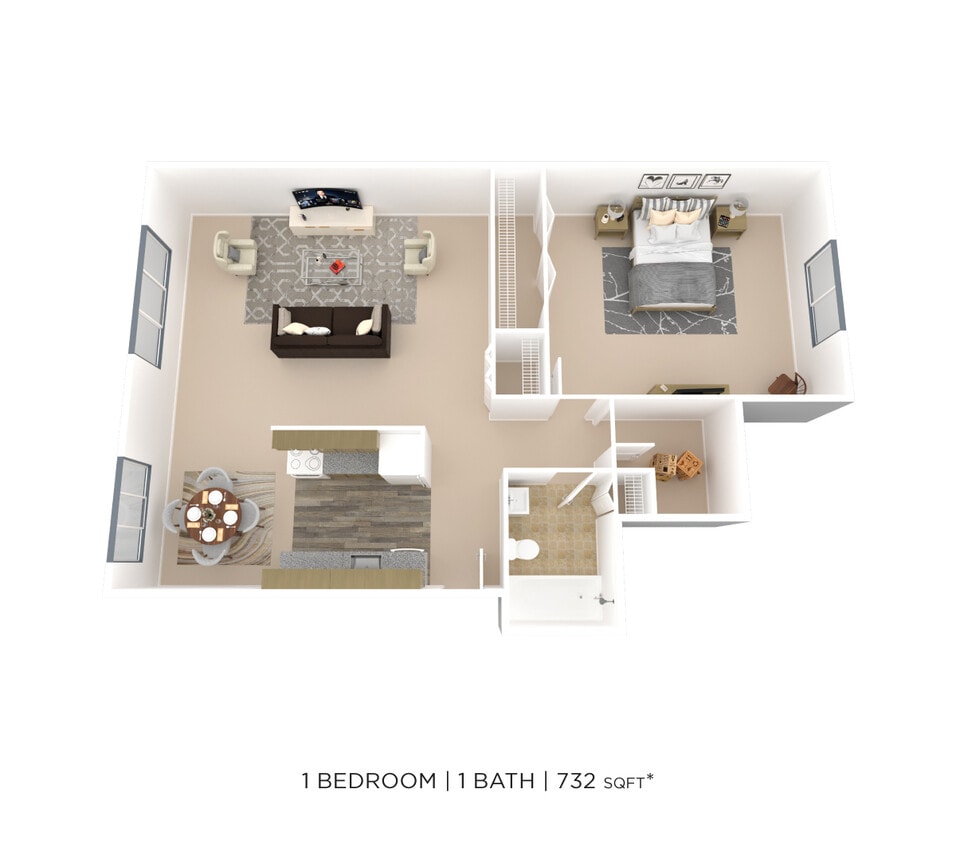 Floor Plan - One Bedroom- 732 sqft