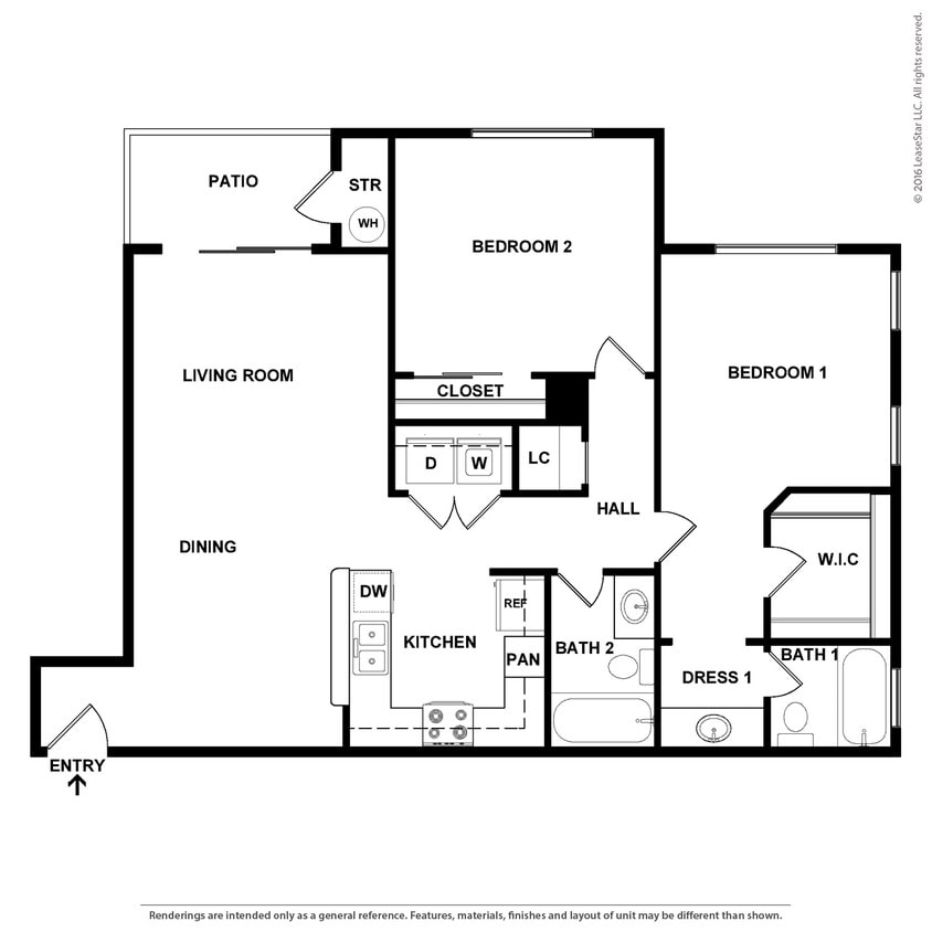 Floor Plan - 2 Bedroom 2 Bath Plan D