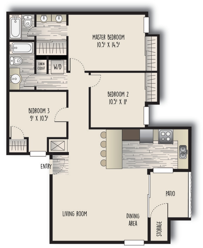 3BR, 2BA - The Logan - The Logan