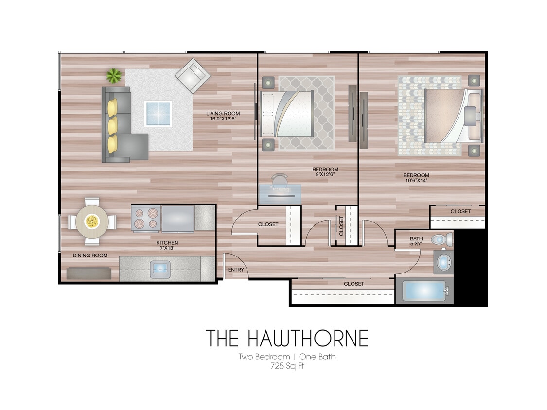 725 Square Feet - The Hawthorne