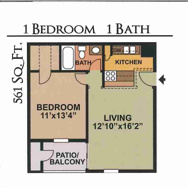 Floor Plan - 1 Bed 1 Bath