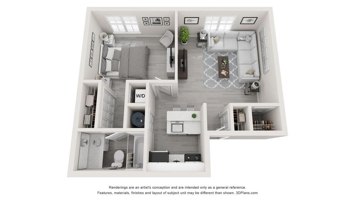 Floor plan for Alibi, one bed one bath. - The Alibi