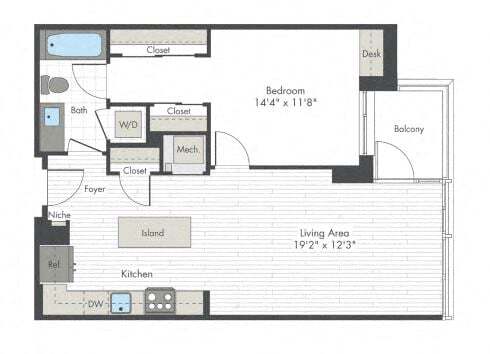 Floor Plan - 1 Bed/1 Bath-H4