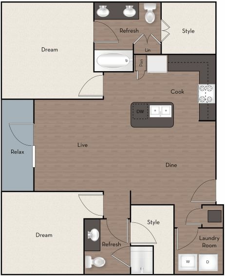 B2_Floorplan.jpg - 2 Bed X 2 Bath