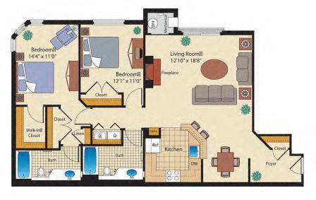 Floor Plan - 2 Bed/2 Bath-B2