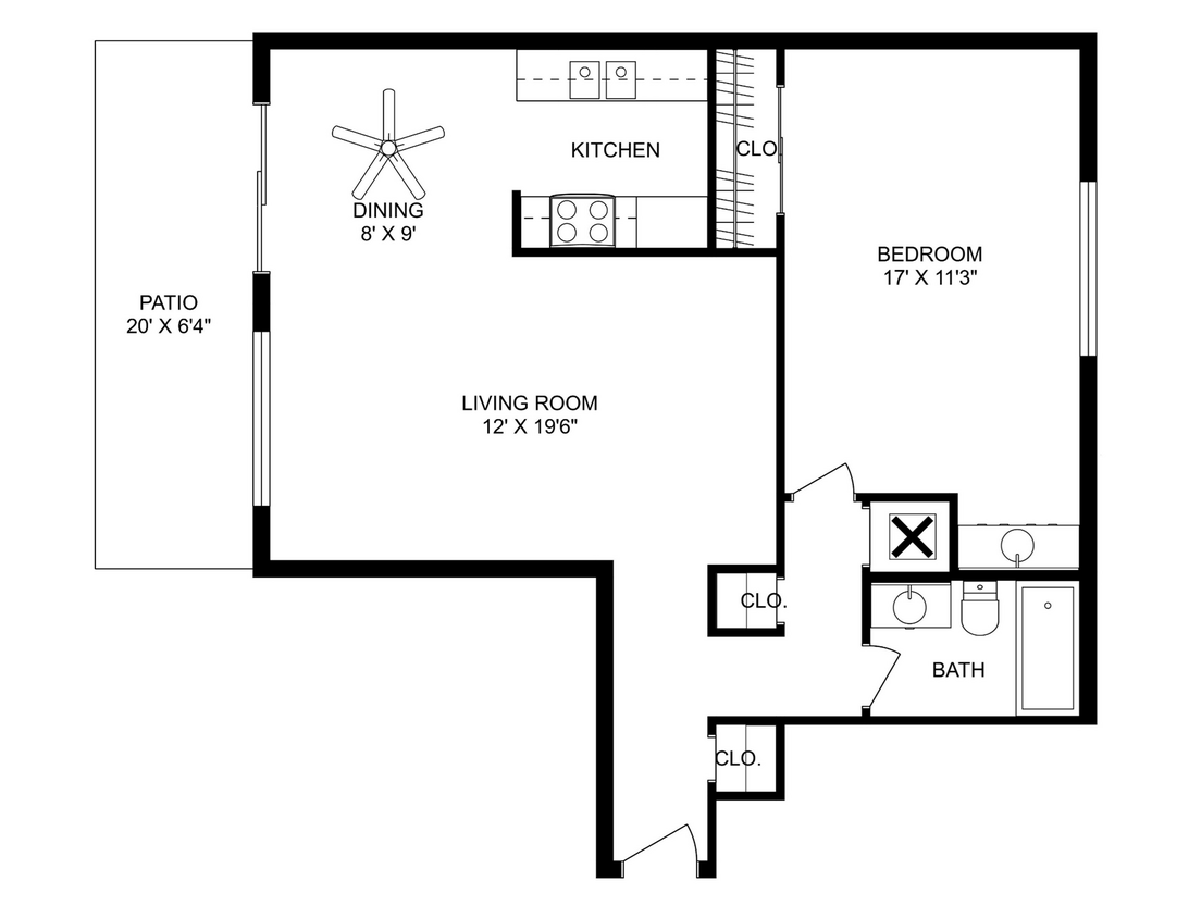 Floor Plan - Model 1C - 900 sq. ft.