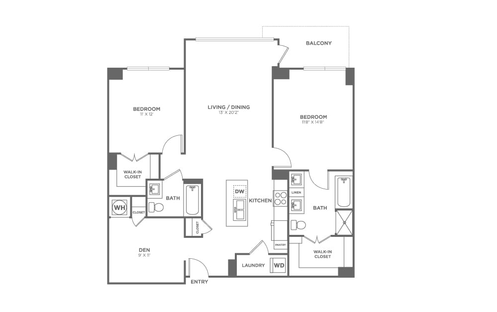 Two Bedroom Two Bath With Den (1,180 SF) - Two Bedroom Two Bath With Den (1,180 SF)