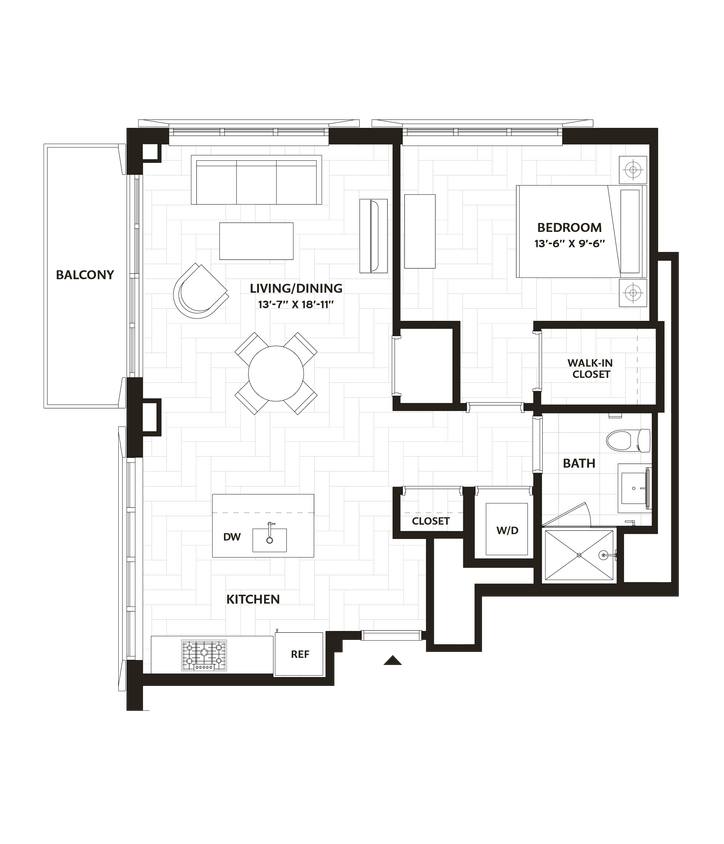 Floor Plan - 1 Bed/1 Bath-A18