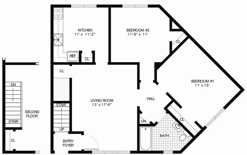 Floor Plan - 2 Bedroom w/eat in Kitchen