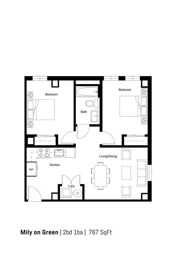 Floor Plan - 2B1B-D 767sf