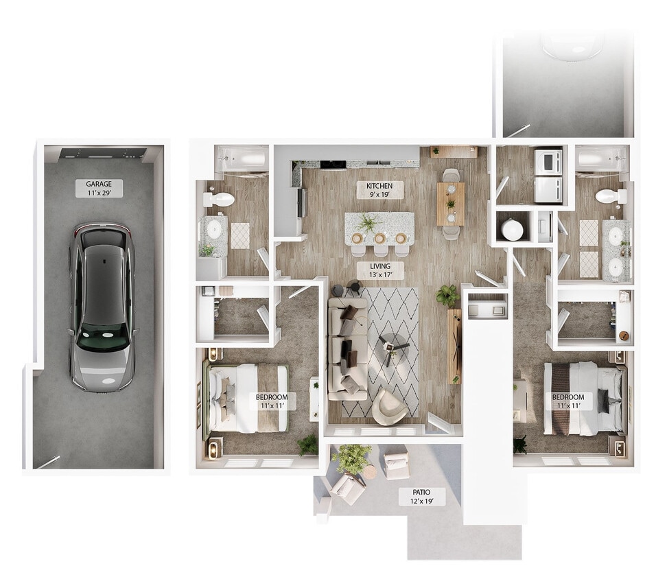 Floor Plan - 2 BR Grand Courtyard Garage