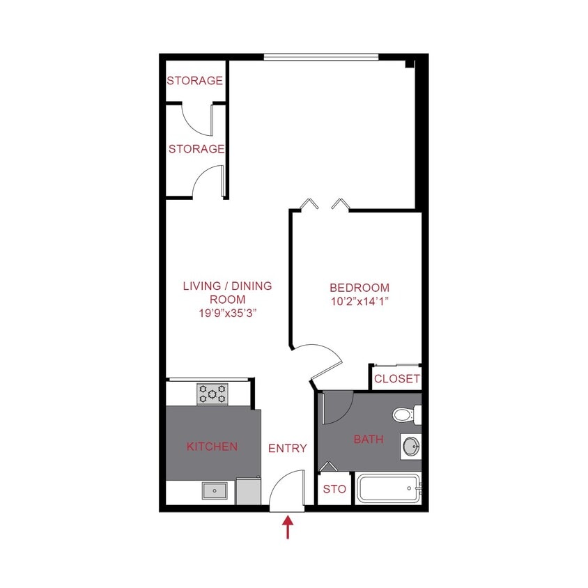 Floor Plan - A7 - 1 Bed / 1 Bath (790 sf)