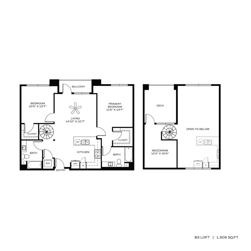 Floor Plan - 2BR/2BA B3 LOFT