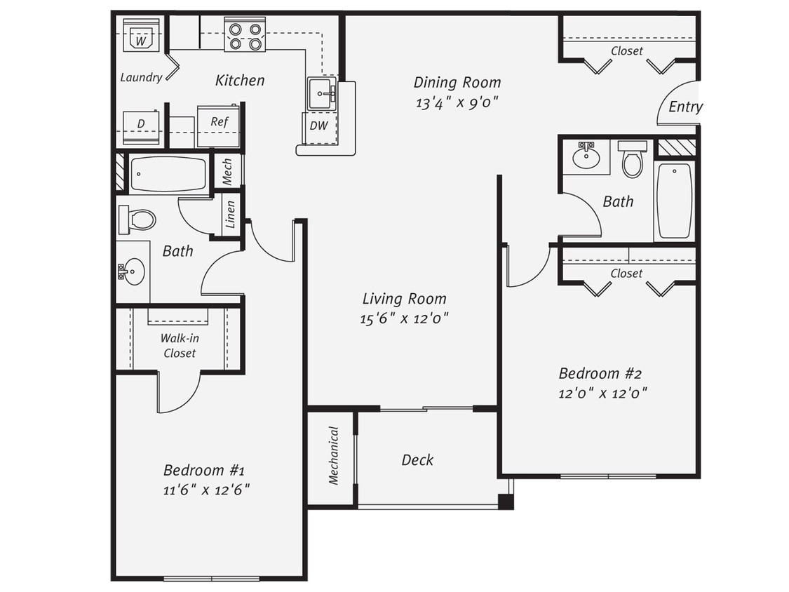 Floor Plan - 2 Bed/2 Bath-The Stewart