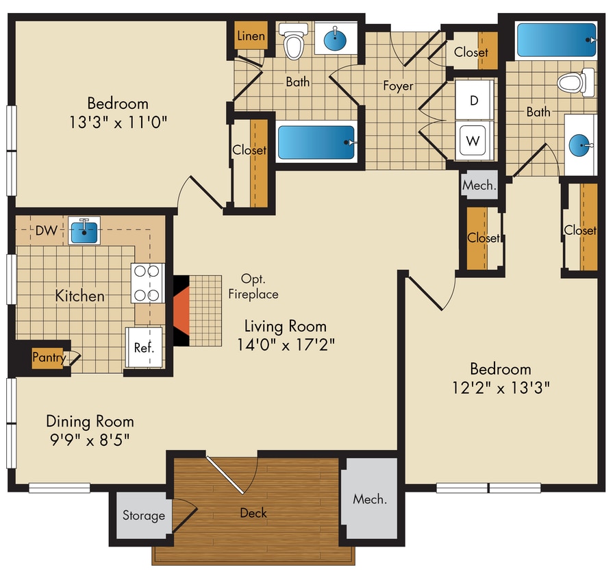 Floor Plan - 2 Bed 2 Bath