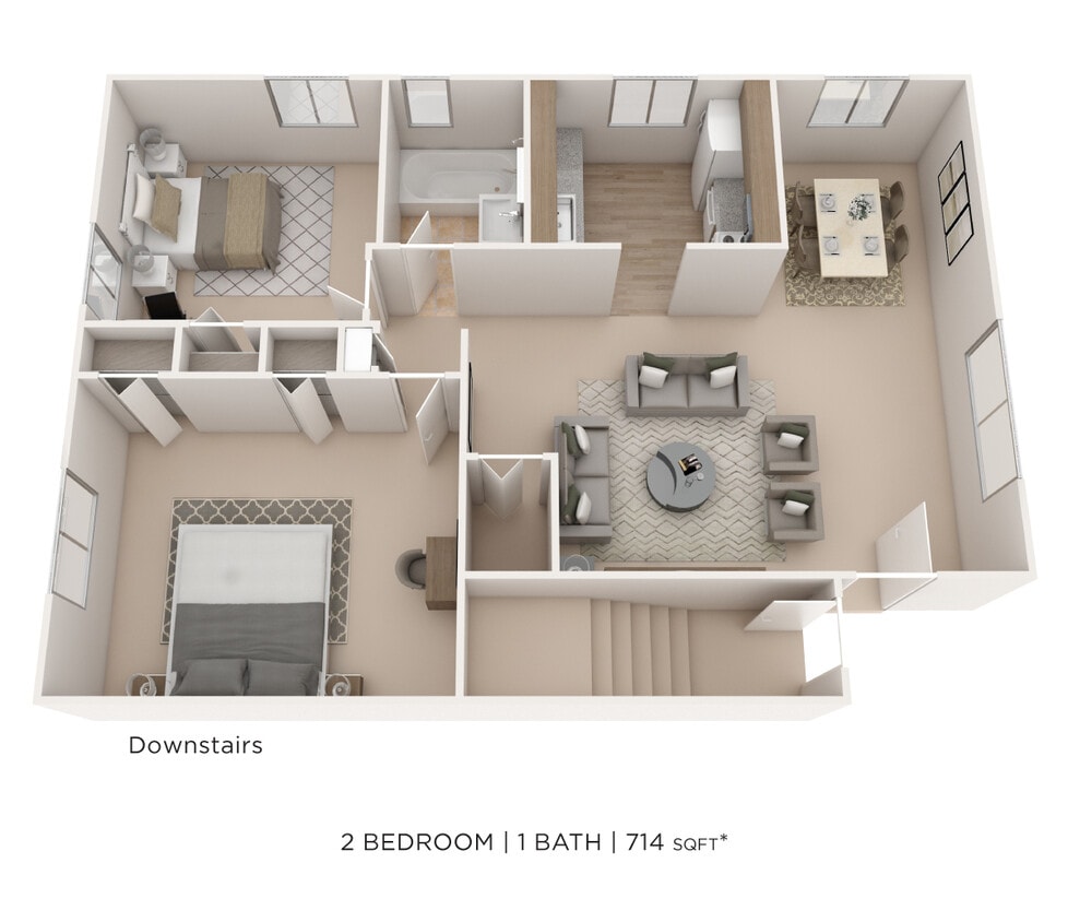 Floor Plan - Two Bedroom - 714 sqft