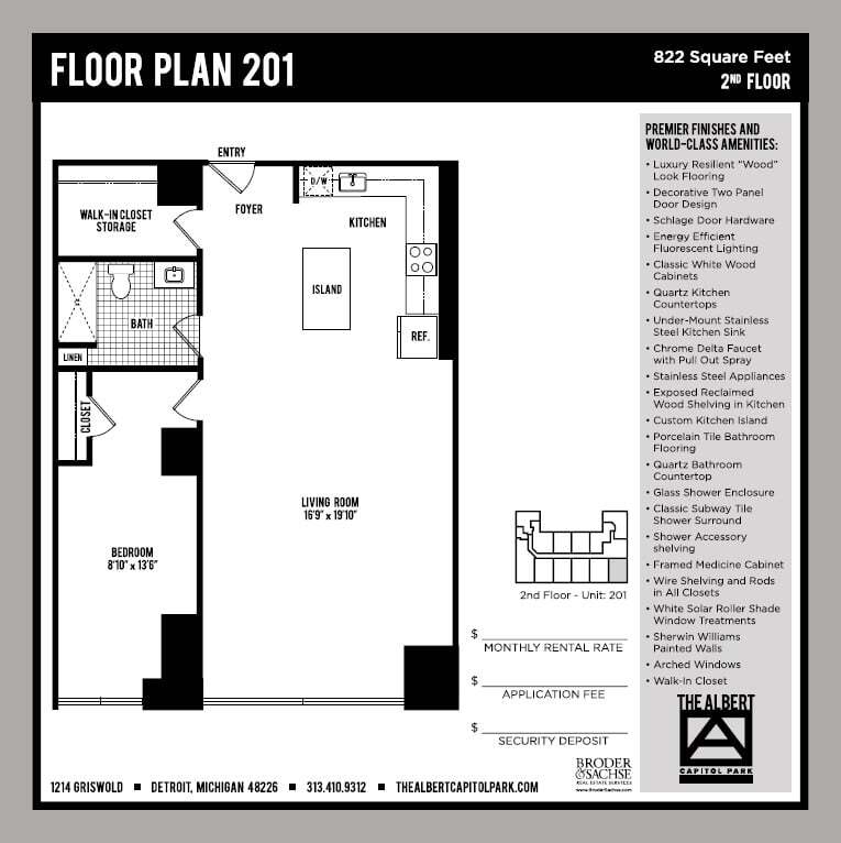 Floor Plan - 1 Bedroom Unit - 201