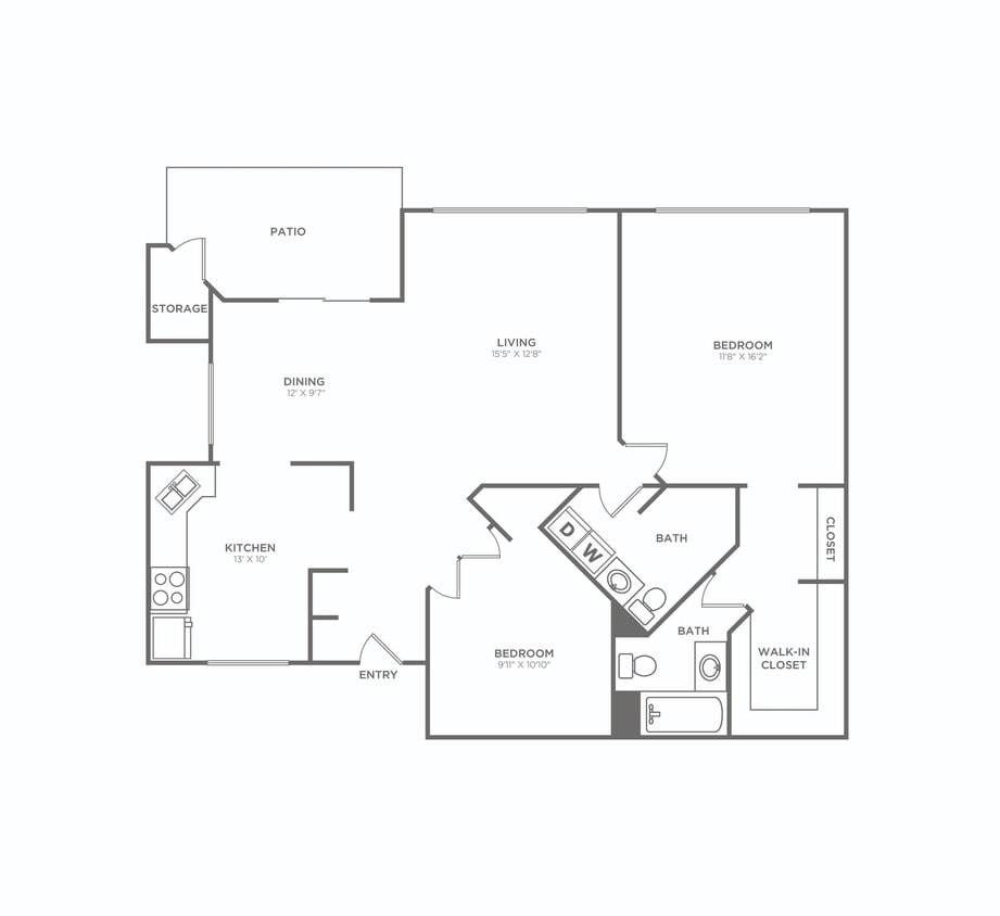 Two Bedroom One and a Half Bath (1098 SF) - Two Bedroom One and a Half Bath (1098 SF)