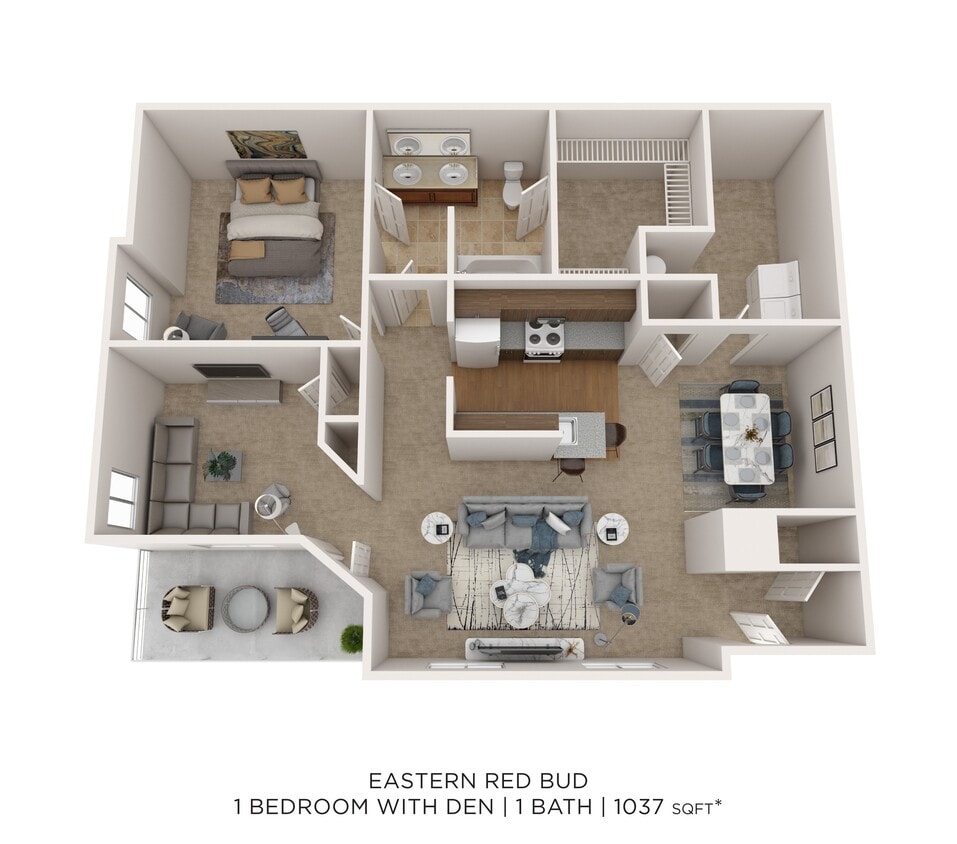 Floor Plan - Eastern Red Bud - 1 Bedroom w/ Den 1037 SqFt