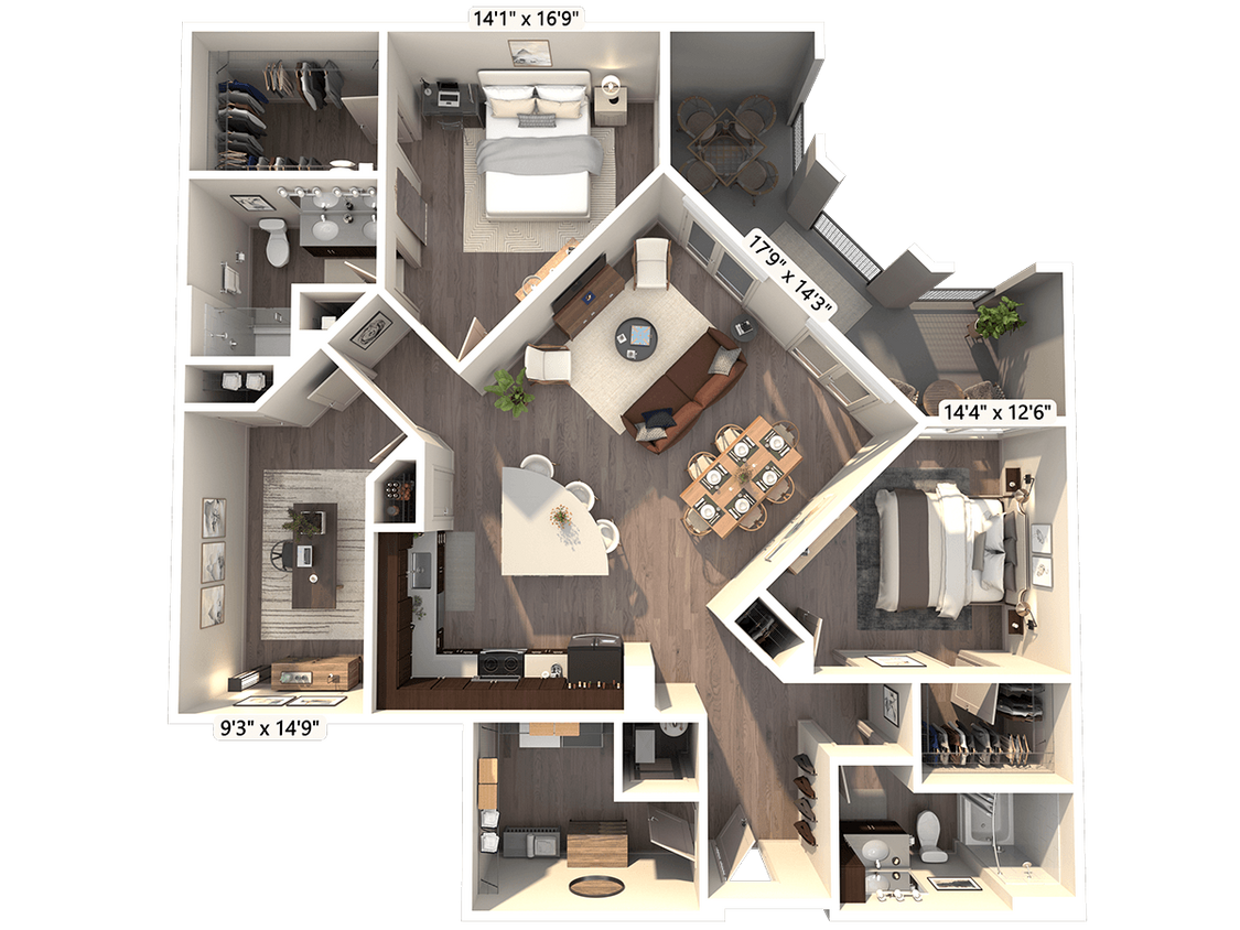 Floor Plan - B4 2 Bed 2 Bath with Den