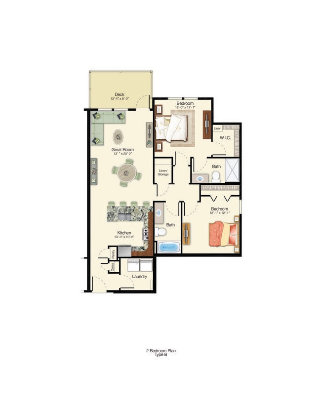 Floor Plan - Two Bedroom Two Bathroom Large