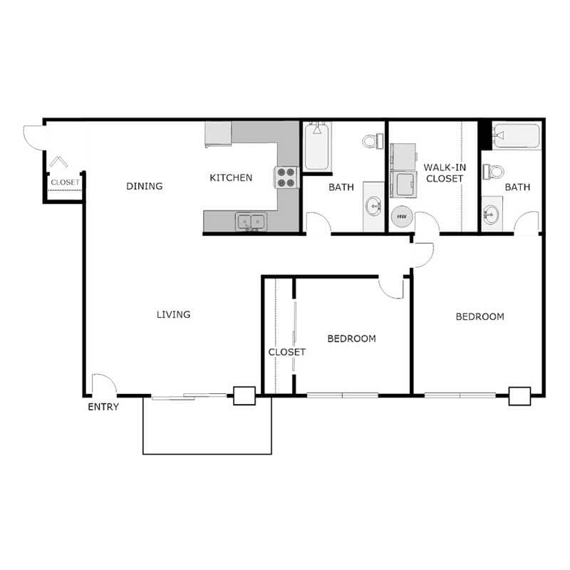 Floor Plan - 2 BED 2 BATH LOWER PHASE 2