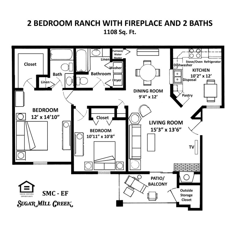 Floor Plan - EF-2 Bedroom/2Baths w