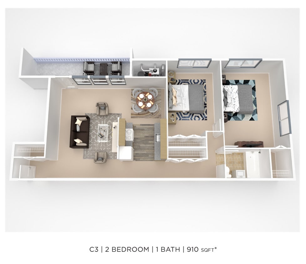 Floor Plan - Two Bedroom  - 910 sqft