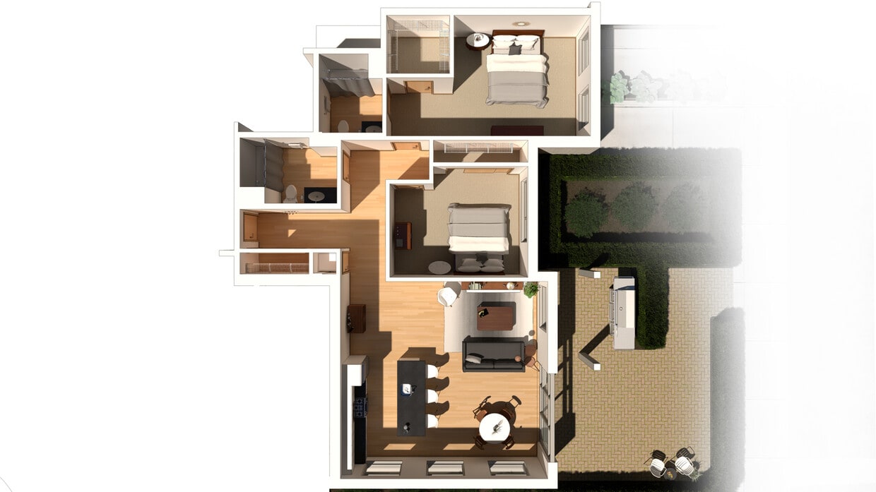 Garden - 2 Bed / 2 Bath - 1,271 SF - Garden