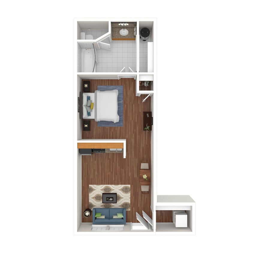 Floor Plan - 0 Bed x1 Bath 569 SF Studio