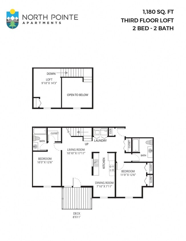 Floor Plan - 2 Bed, 2 Bath - 1,180 sq ft